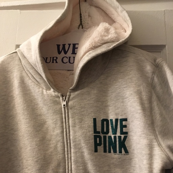 PINK Victoria's Secret Jackets & Blazers - Pink Ny Jets hoody Sherpa lined oatmeal Heather LG